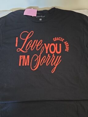Source Unknown Black Tee with Red Script "I Love You I'm Sorry"
